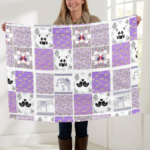 Purple Paisley Birds and Animals Patchwork Design Baby Blanket 40"x50"