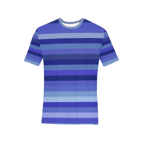 Blueberry Blue Stripes Men's All Over Print T-Shirt (Solid Color Neck) (Model T63)