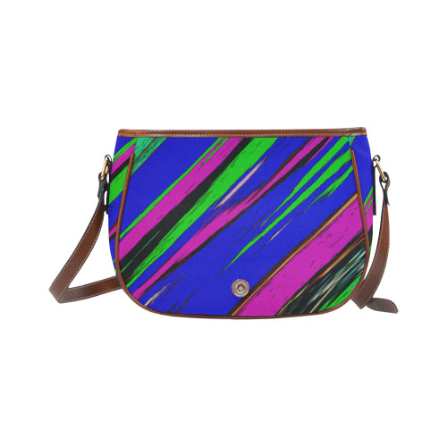 Diagonal Green Blue Purple And Black Abstract Art Saddle Bag/Small (Model 1649) Full Customization