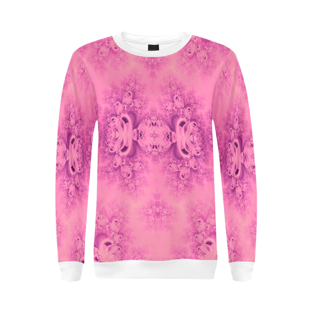 Pink Morning Frost Fractal All Over Print Crewneck Sweatshirt for Women (Model H18)