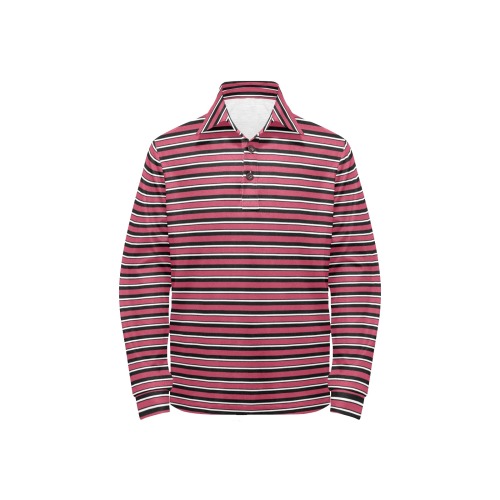 Magenta, Black and White Stripes Big Boys' All Over Print Long Sleeve Polo Shirt (Model T73)