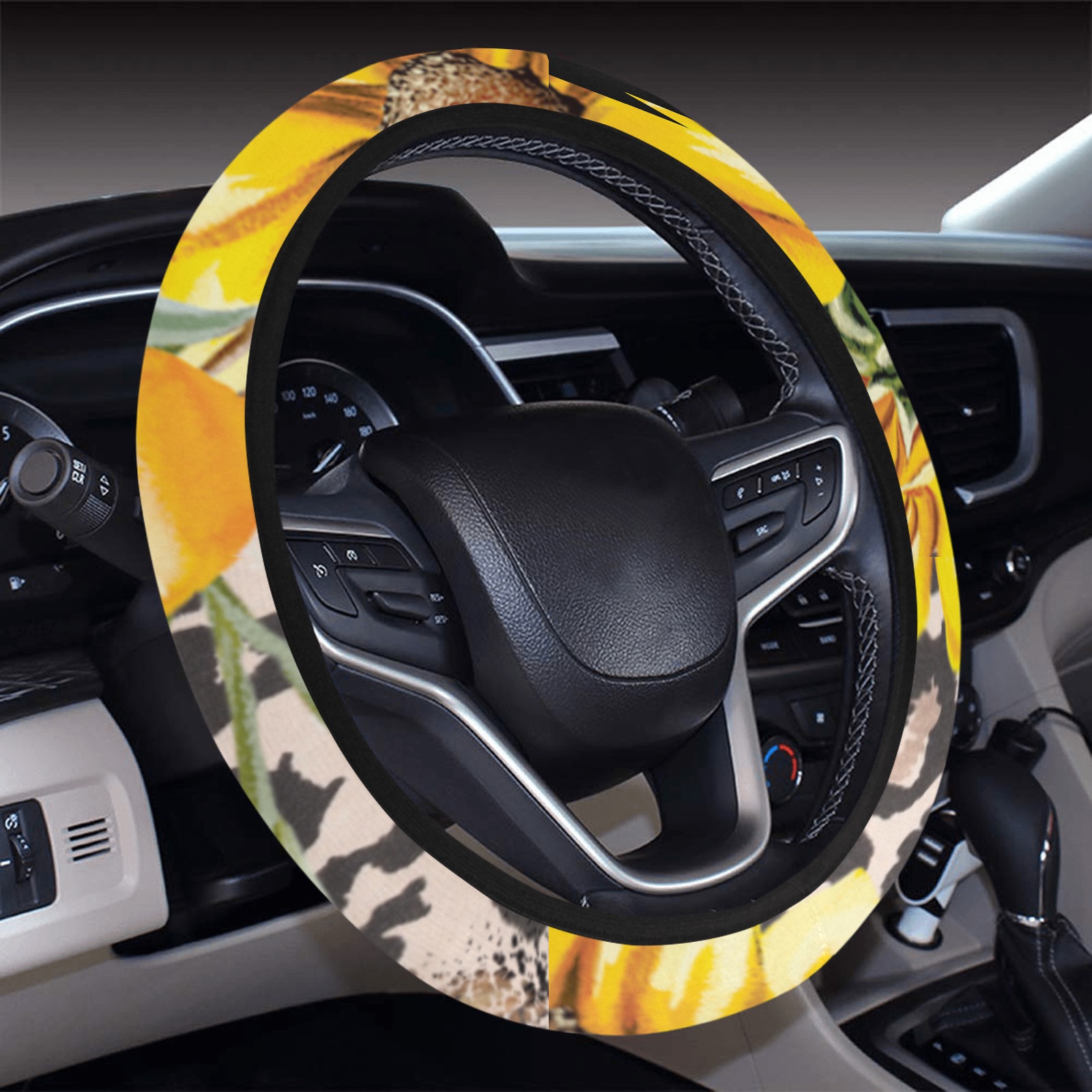 leopard sunflower steering wheel cover w/elastic Steering Wheel Cover with Elastic Edge