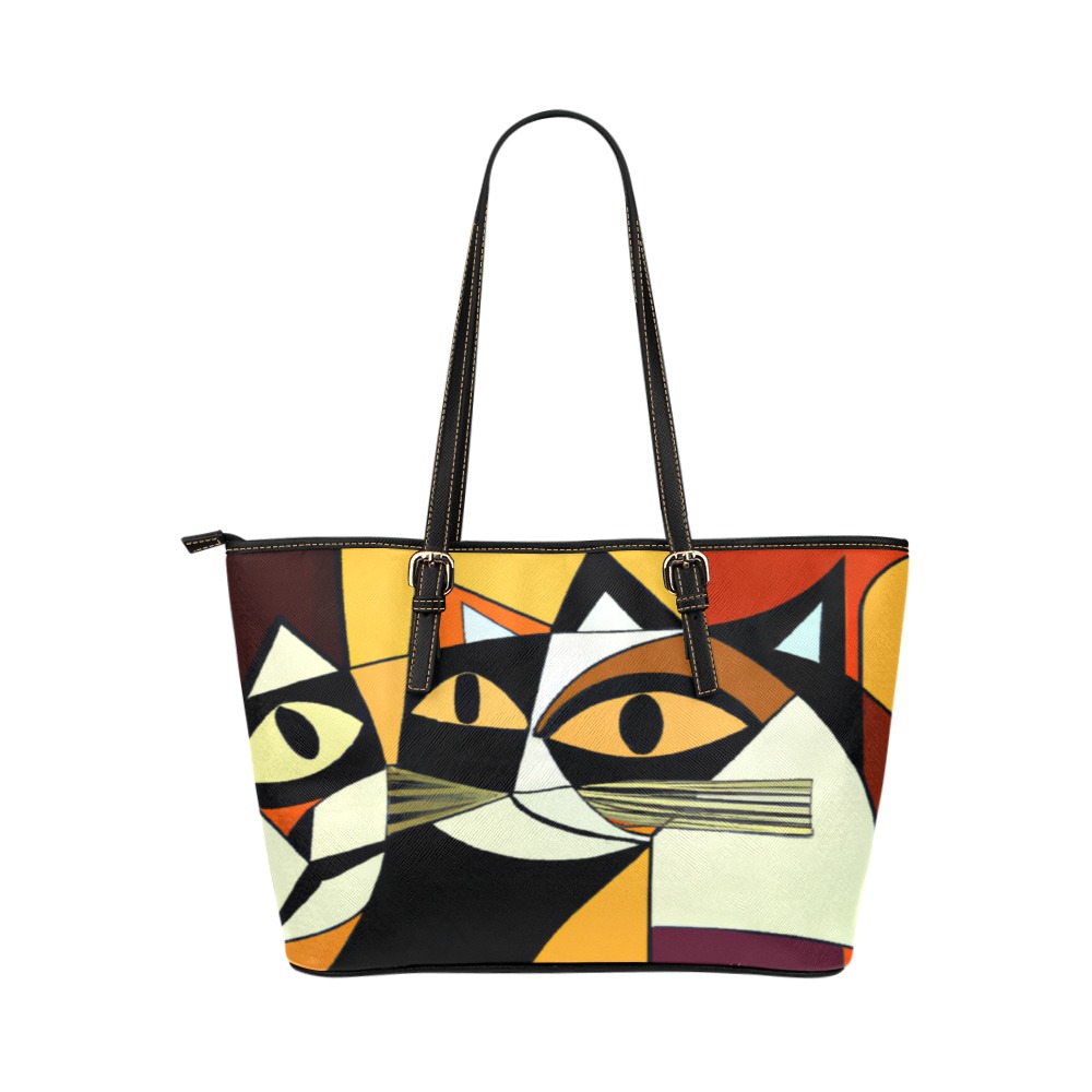 Cats Leather Tote Bag/Large (Model 1651)