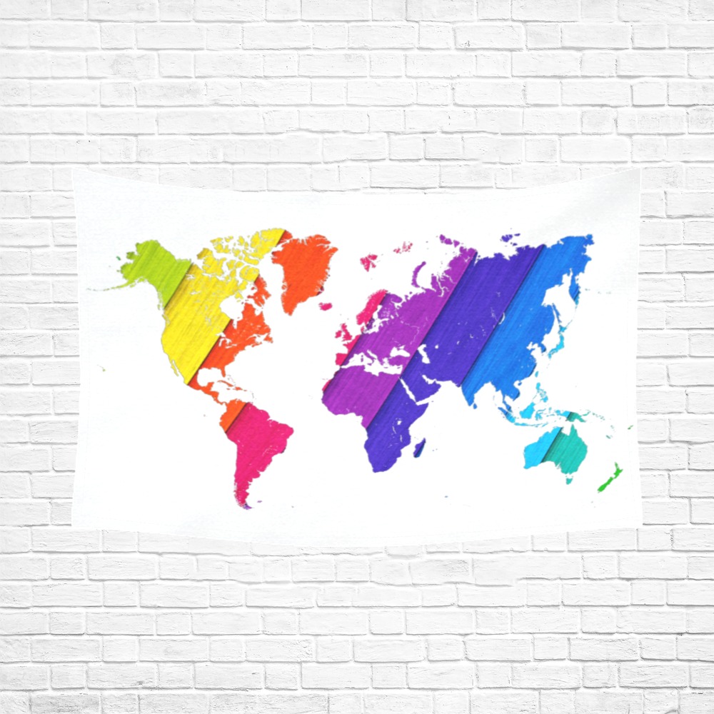 world map rainbow love Cotton Linen Wall Tapestry 90"x 60"