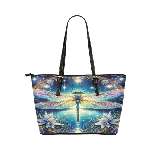 Dragonfly Sparkle Leather Tote Bag/Small (Model 1651)