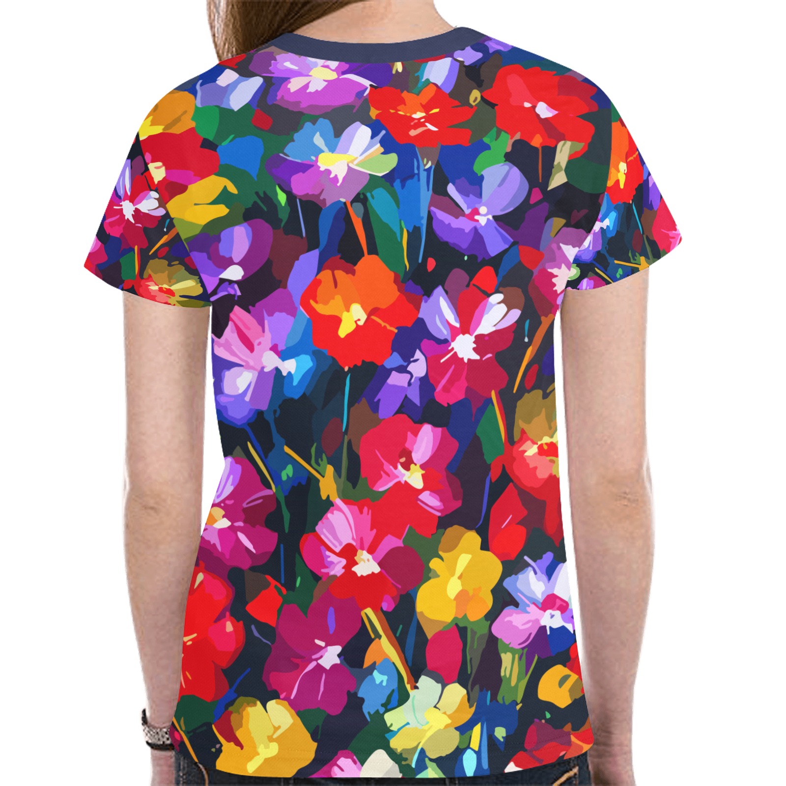 Floral Art Of Colorful Fantasy Flowers In The Summer Garden New All Over Print T-shirt for Women (Model T45)