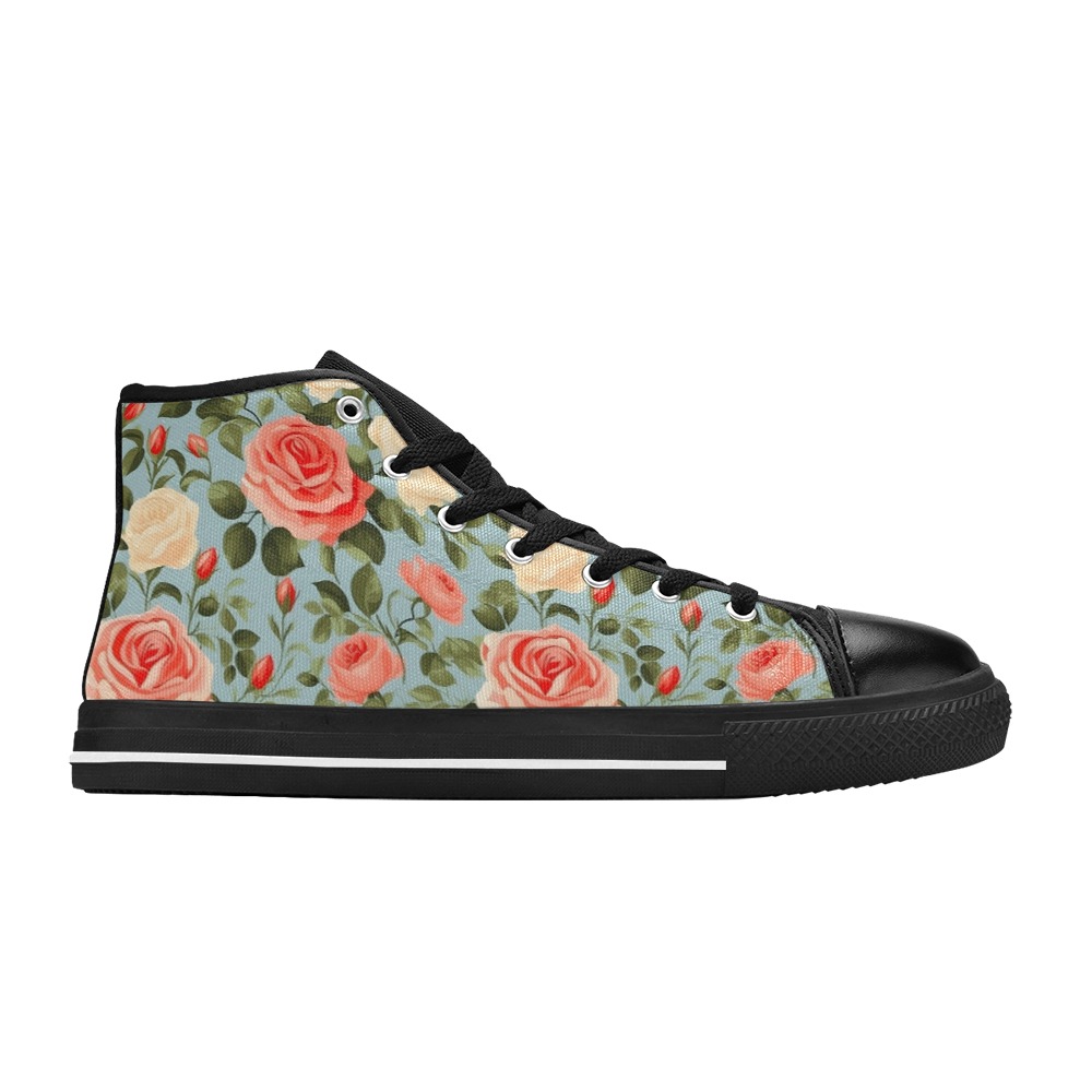 Spring Roses Women's Classic High Top Canvas Shoes (Model 017)