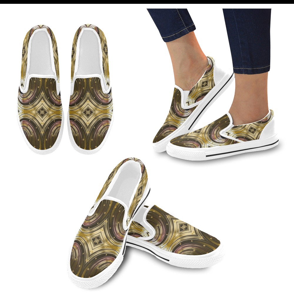 0-Starry Spiral Galaxy Fractal Abstract Women's Slip-on Canvas Shoes (Model 019)