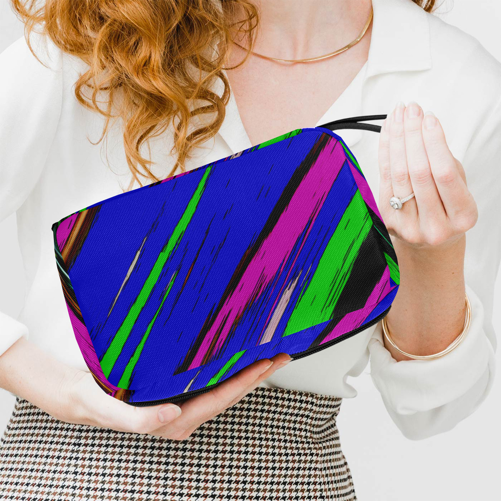Diagonal Green Blue Purple And Black Abstract Art Toiletry Bag with Hanging Hook (Model 1728)