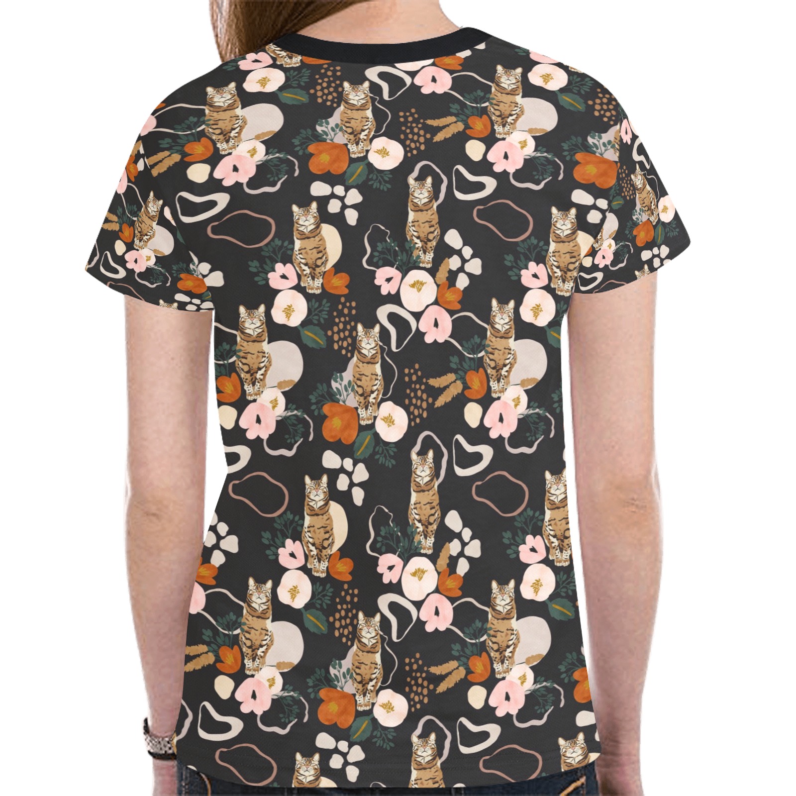 FLOWERY WILD CAT II -02 New All Over Print T-shirt for Women (Model T45)