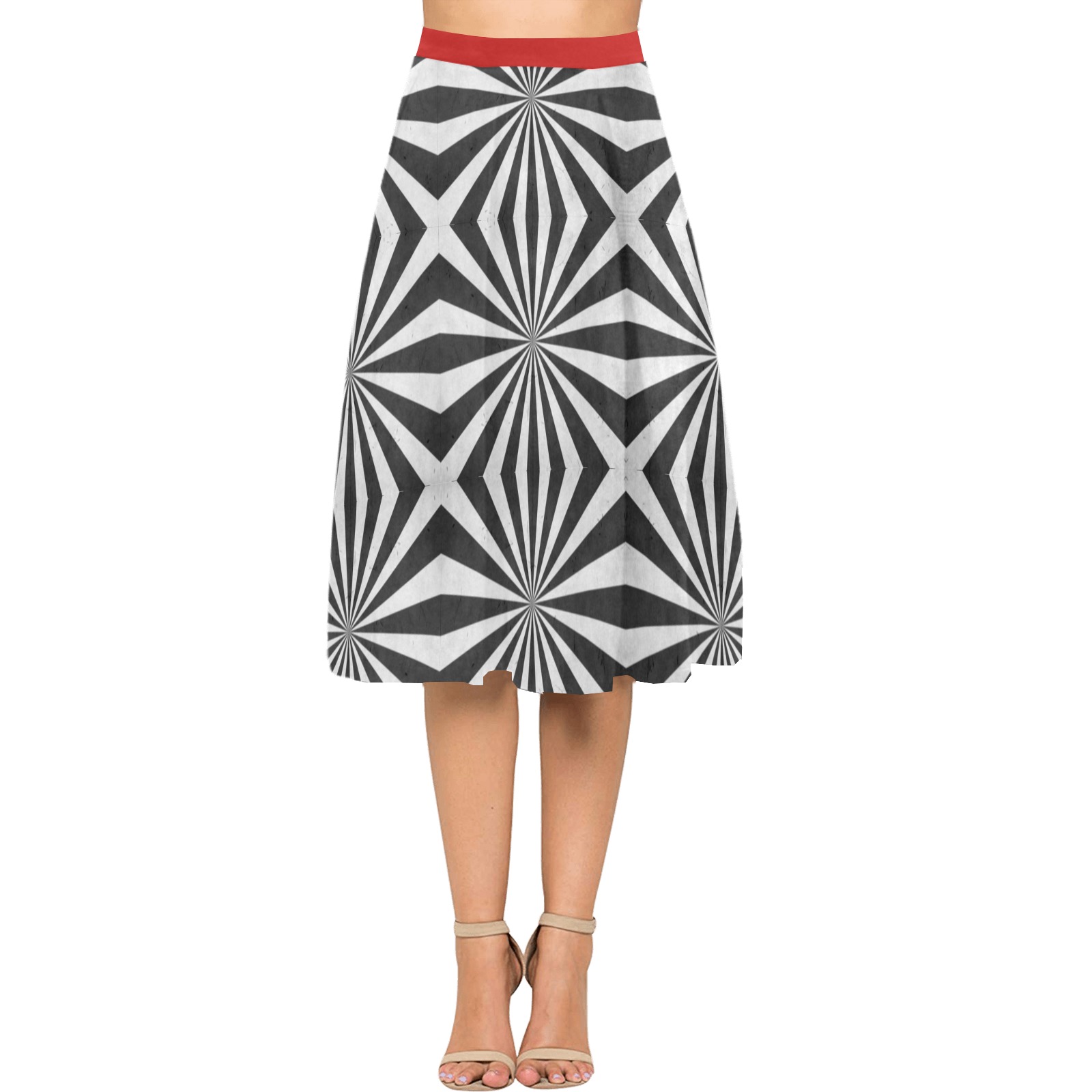 Geometric Blk & White Mnemosyne Women's Crepe Skirt (Model D16)