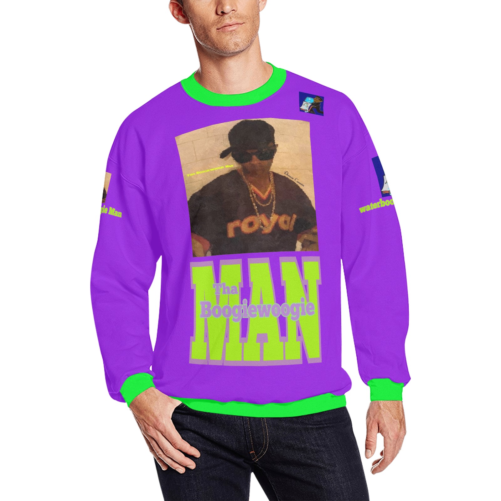 Tha Boogiewoogie Man - Purple & Neon Sweatshirt Men's Oversized Fleece Crew Sweatshirt (Model H18)