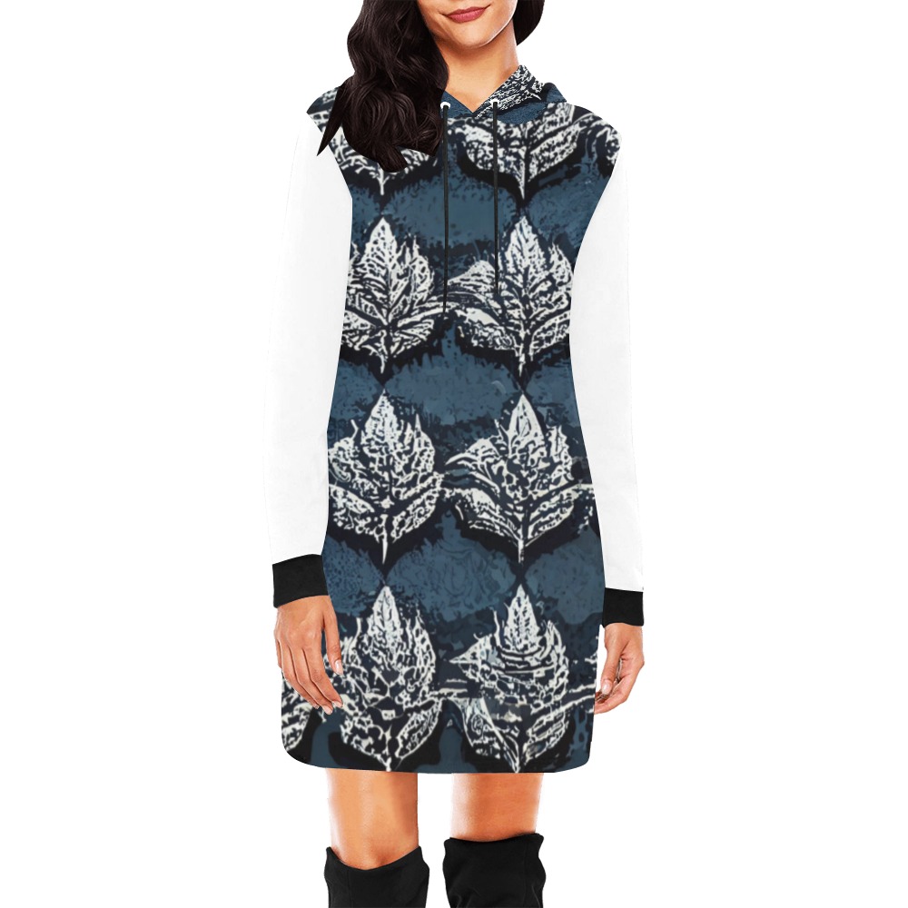 white flower repeating pattern All Over Print Hoodie Mini Dress (Model H27)