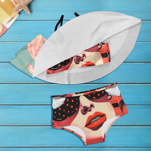 Beachy Brenda 2-piece Pop Art Swimsuit Women's Ruffle Off Shoulder Bikini Swimsuit (Model S45)