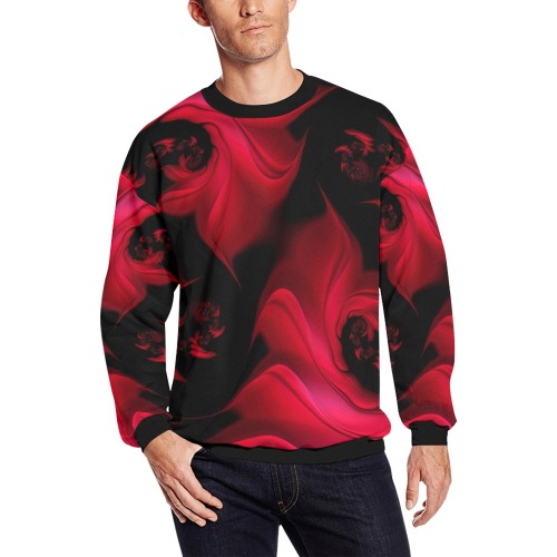 Black and Red Fiery Whirlpools Fractal Abstract All Over Print Crewneck Sweatshirt for Men (Model H18)