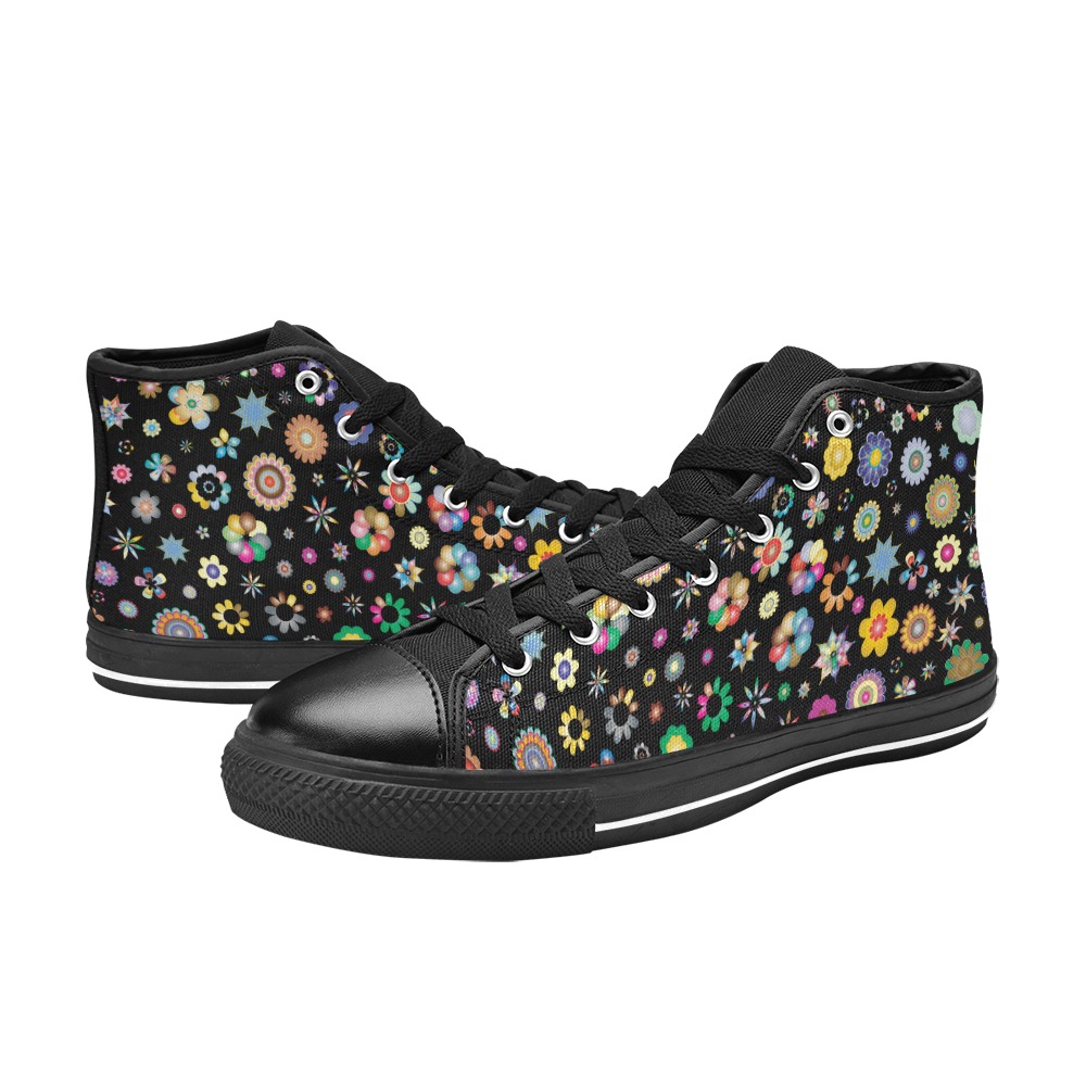 flowers Women's Classic High Top Canvas Shoes (Model 017)