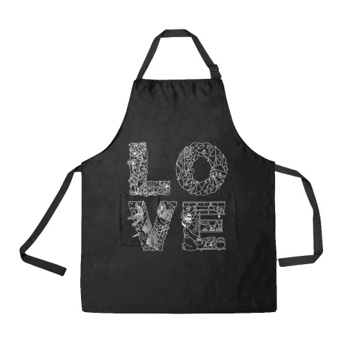 White word LOVE in Japanese-styled decorative font All Over Print Apron