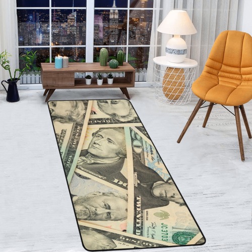 US PAPER CURRENCY Area Rug with Black Binding  7'x3'3''