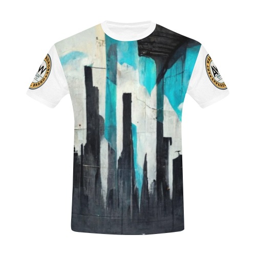 graffiti buildings black, white and turquoise 1 All Over Print T-Shirt for Men (USA Size) (Model T40)