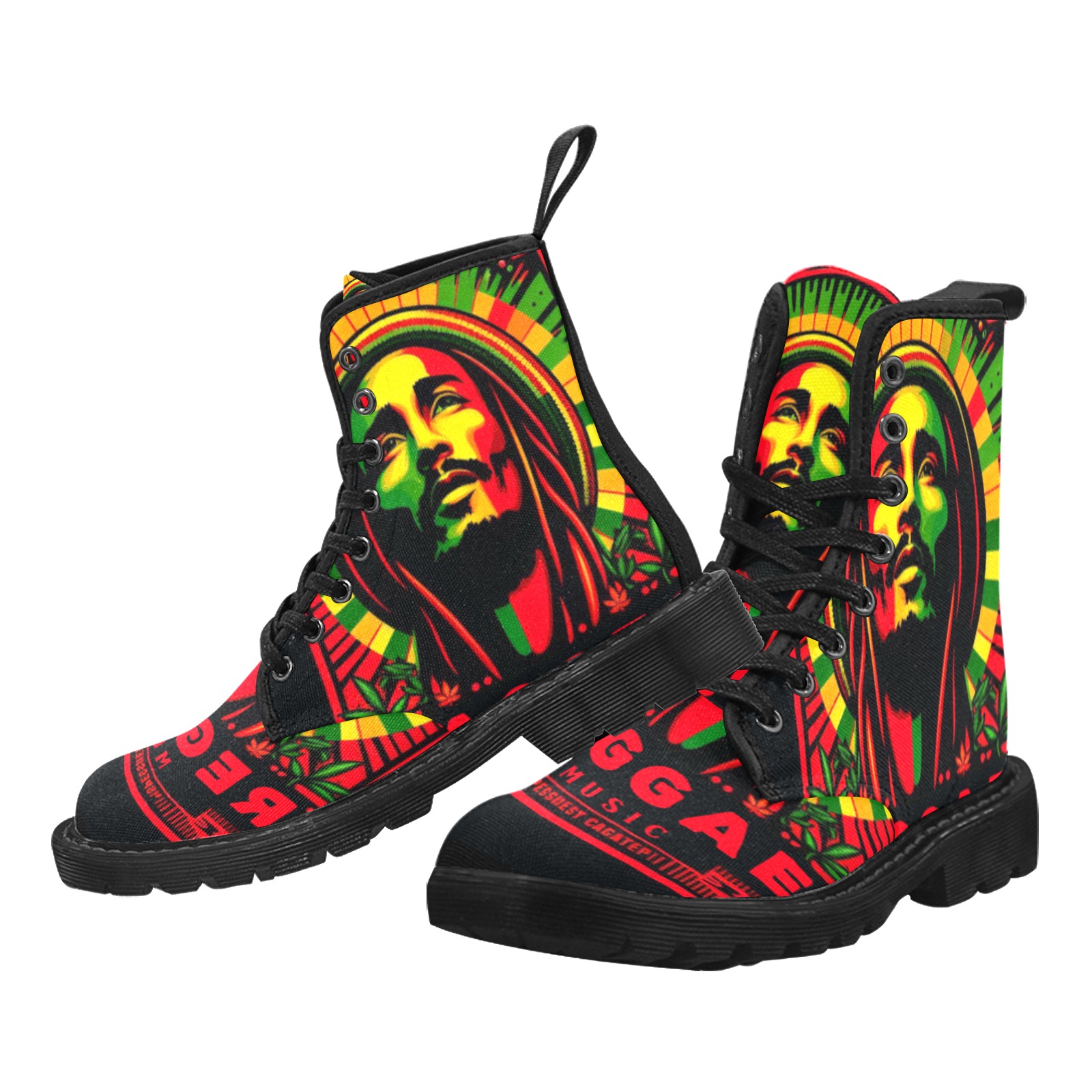 I LOVE REGGAE Martin Boots for Women (Black) (Model 1203H)