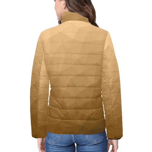 Brown gradient geometric mesh pattern Women's Stand Collar Padded Jacket (Model H41)
