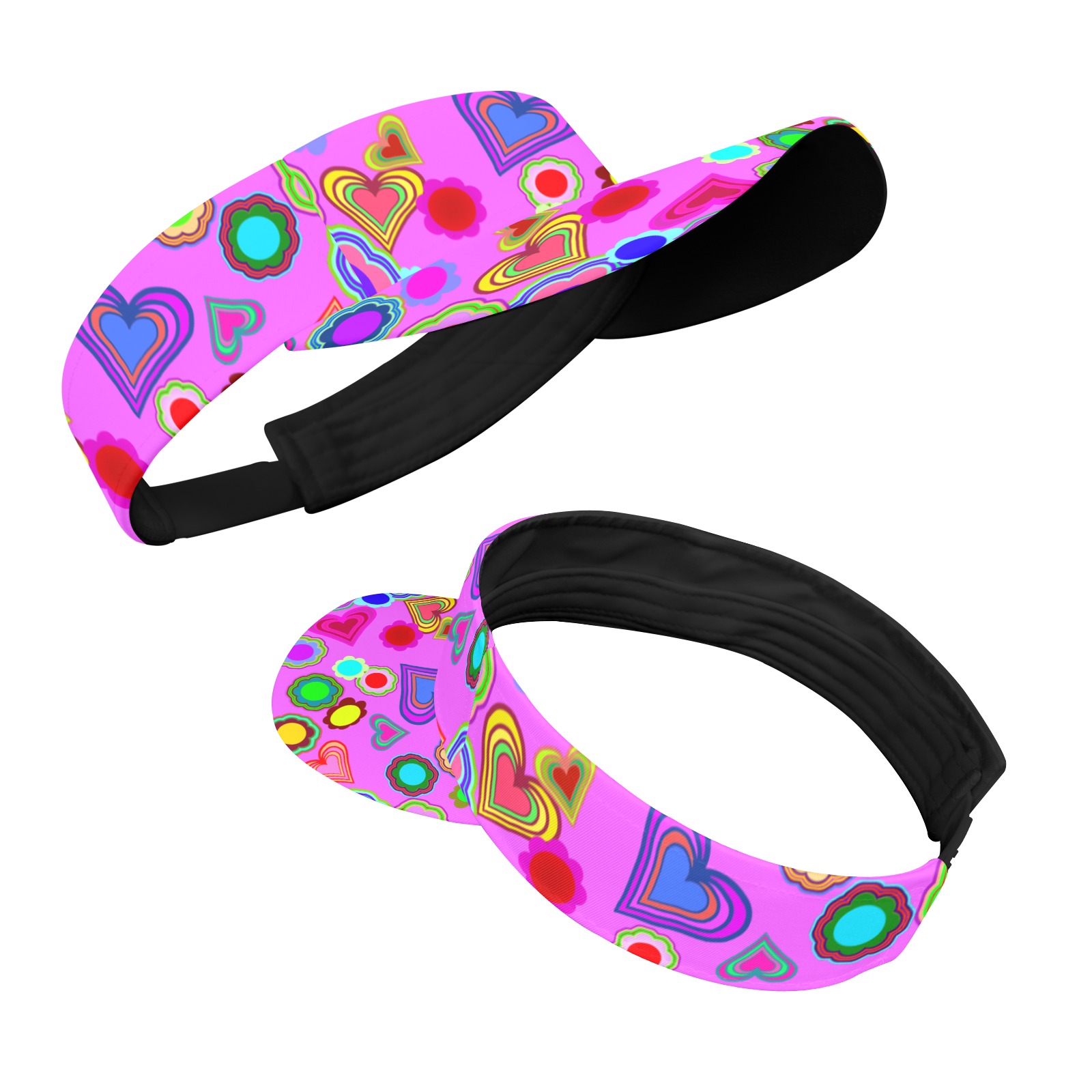 Groovy Hearts and Flowers Pink All Over Print Sports Visor
