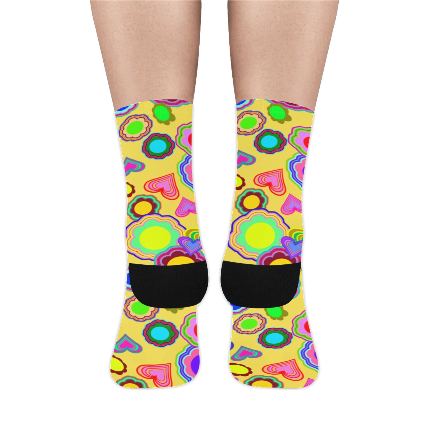 Groovy Hearts and Flowers Yellow Trouser Socks (For Men)