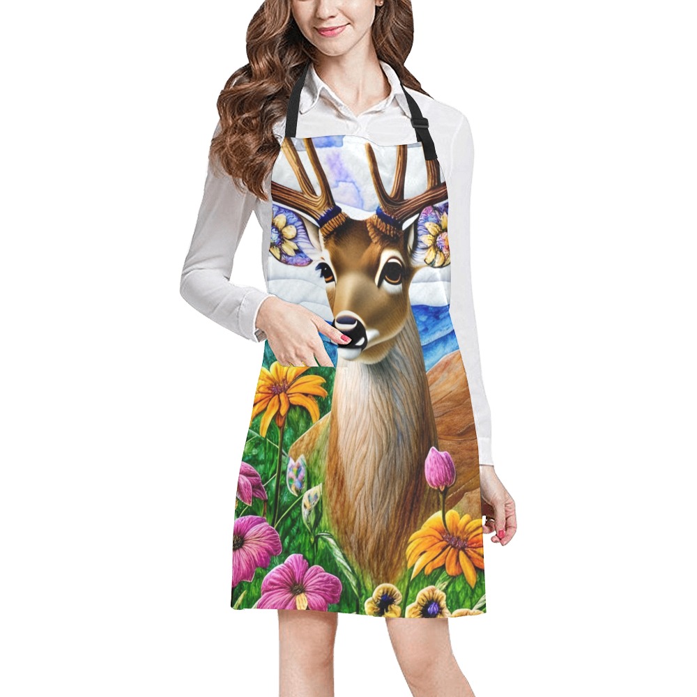 Boho Aesthetic Deer Simulated Quilt Artwork All Over Print Apron