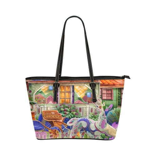 Boho Aesthetic Simulated Quilt Artwork Leather Tote Bag/Large (Model 1651)