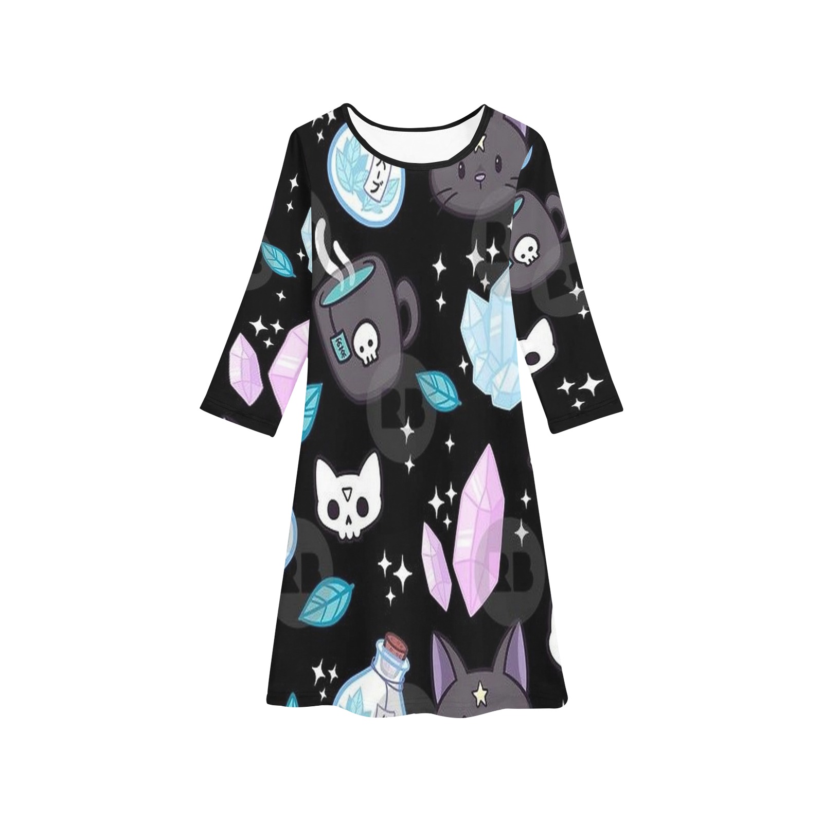Spooky cats Girls' Long Sleeve Dress (Model D59)
