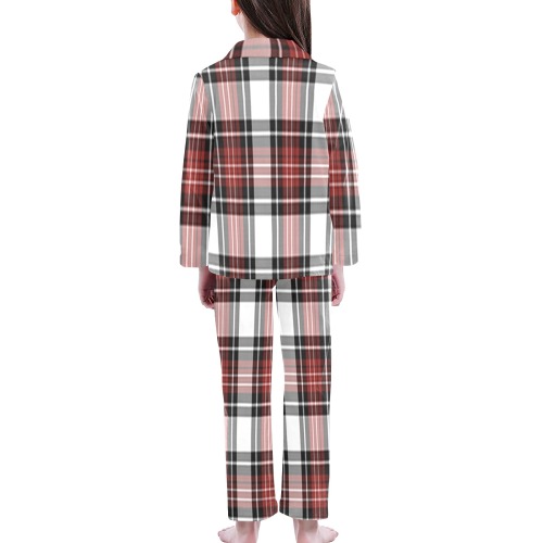 Red Black Plaid Big Girls' V-Neck Long Pajama Set
