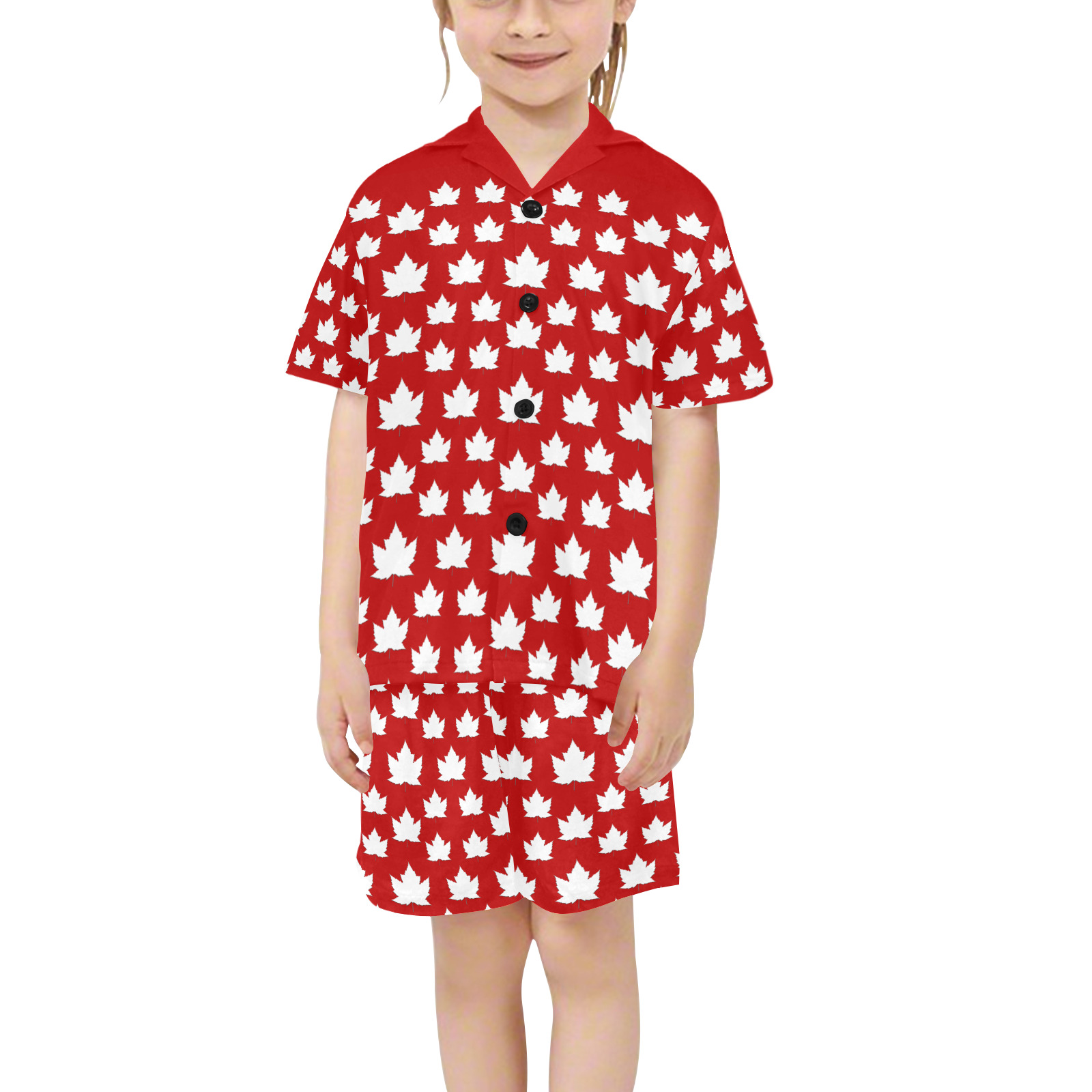 Cute Canada Little Girls' V-Neck Short Pajama Set