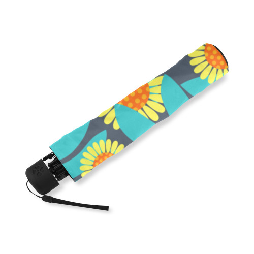 Yellow and Teal Paradise Jungle Flowers and Leaves Foldable Umbrella (Model U01)