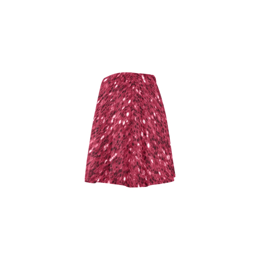 Magenta dark pink red faux sparkles glitter Mini Skating Skirt (Model D36)