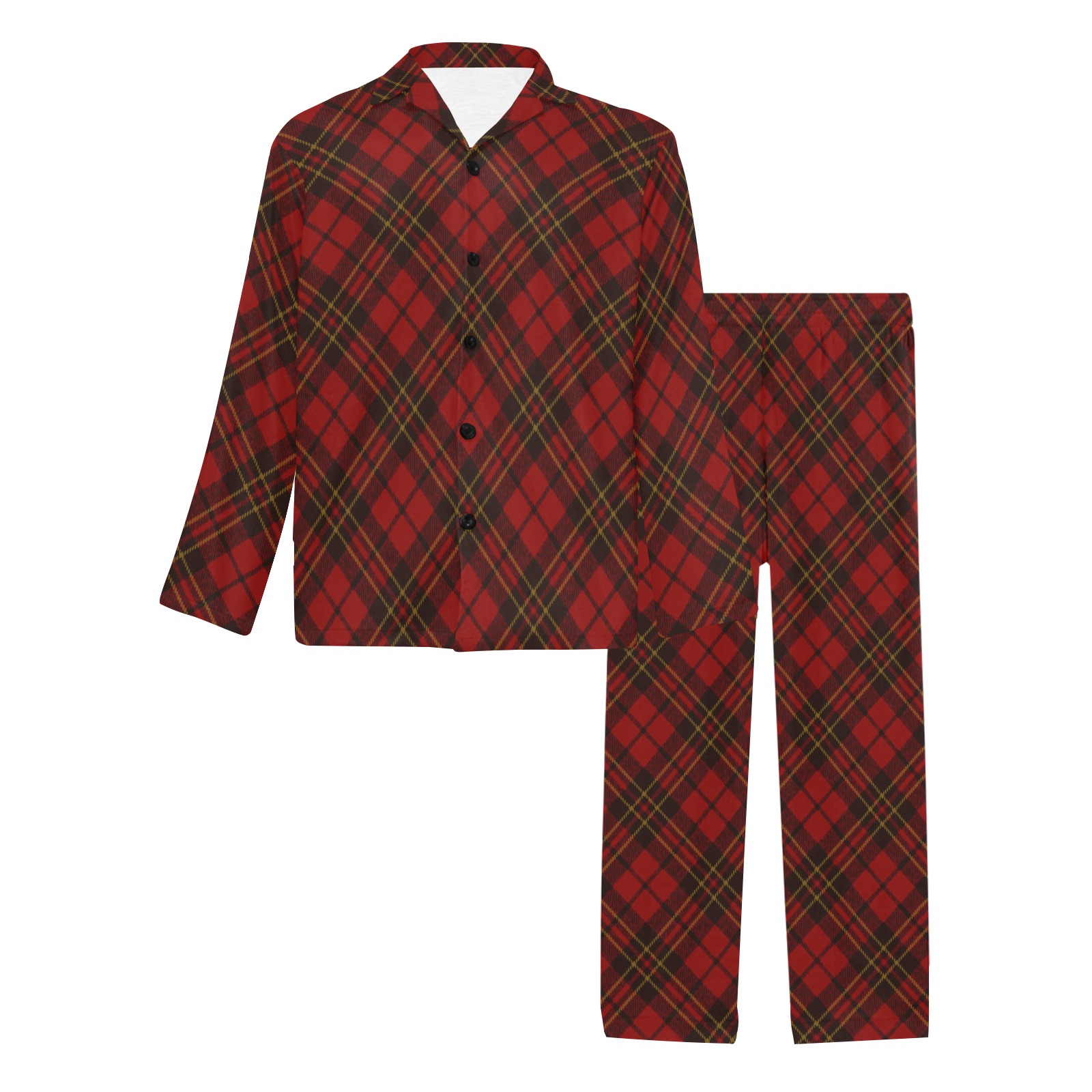 Red tartan plaid winter Christmas pattern holidays Men's V-Neck Long Pajama Set