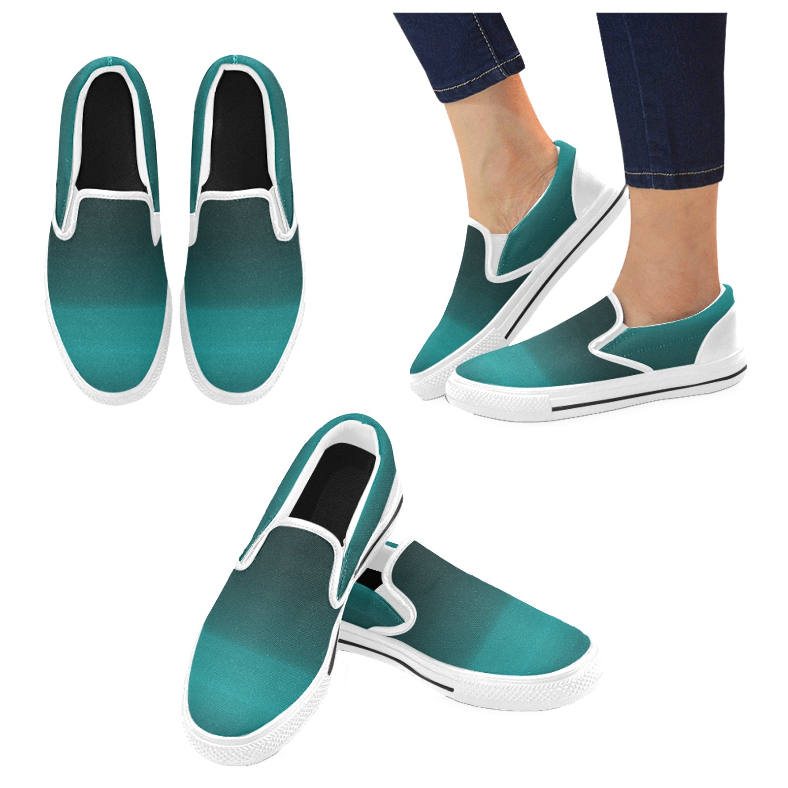 blu blk white Men's Slip-on Canvas Shoes (Model 019)