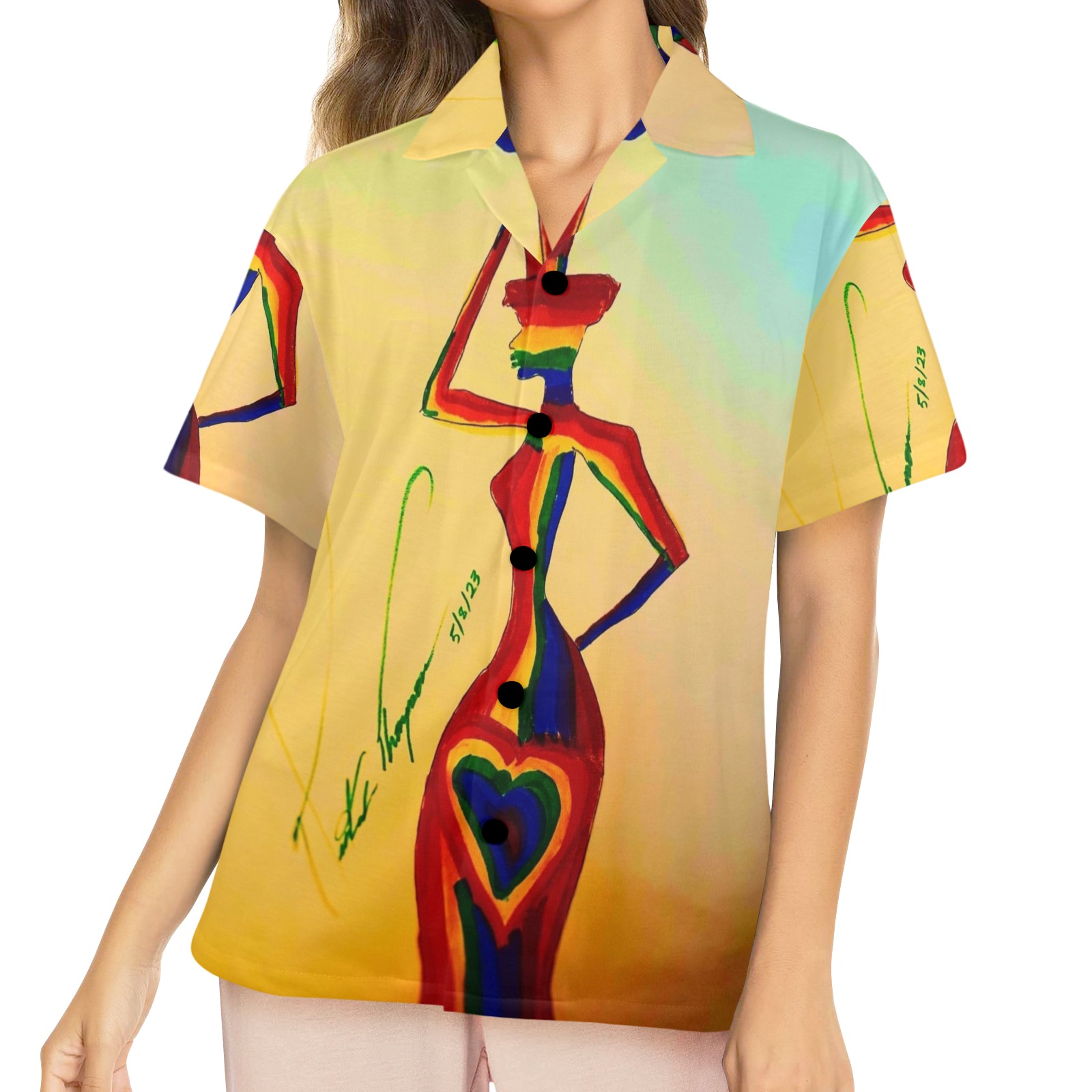 colorful african woman Women's V-Neck Short Pajama Top