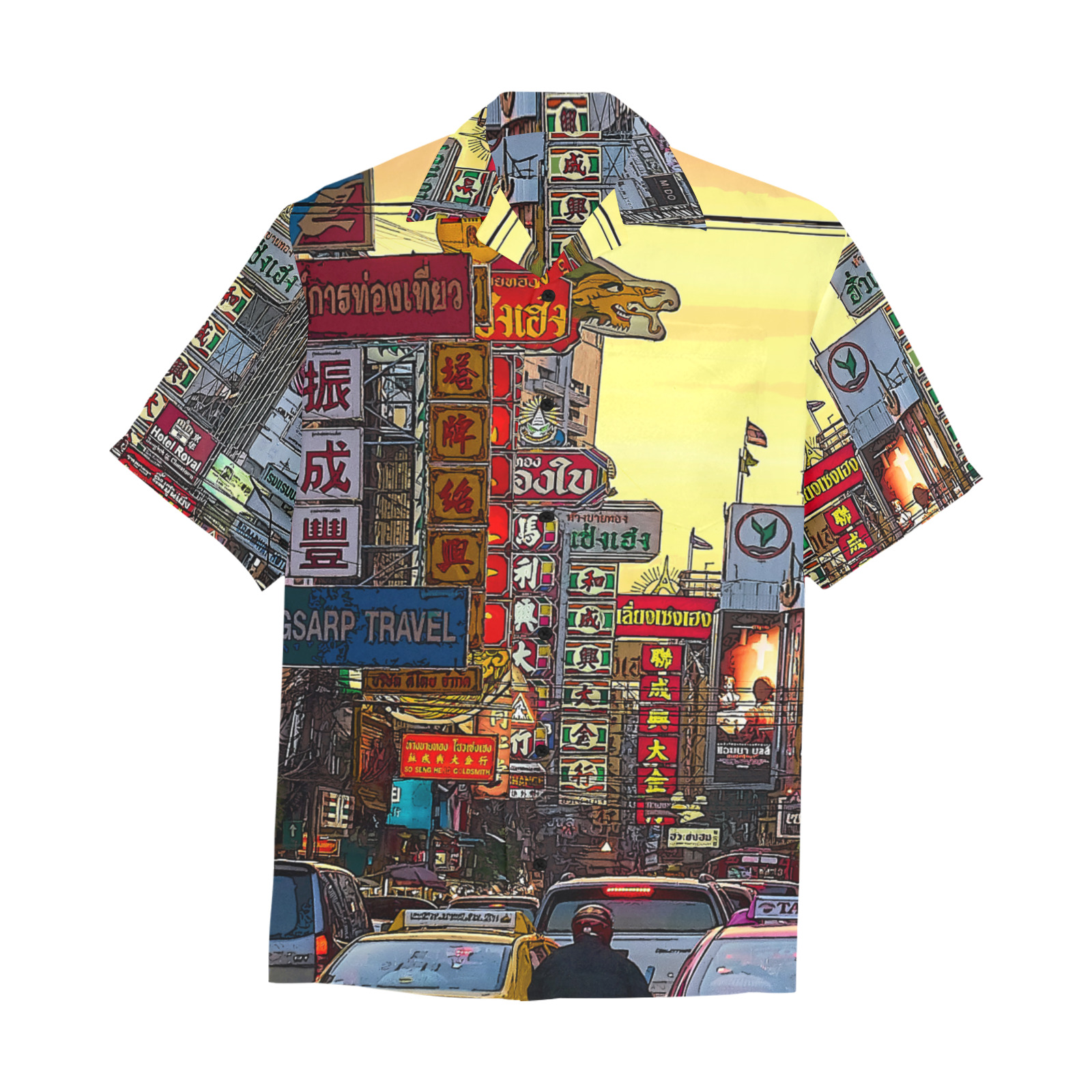 Chinatown in Bangkok Thailand - Altered Photo Hawaiian Shirt with Chest Pocket (Model T58)