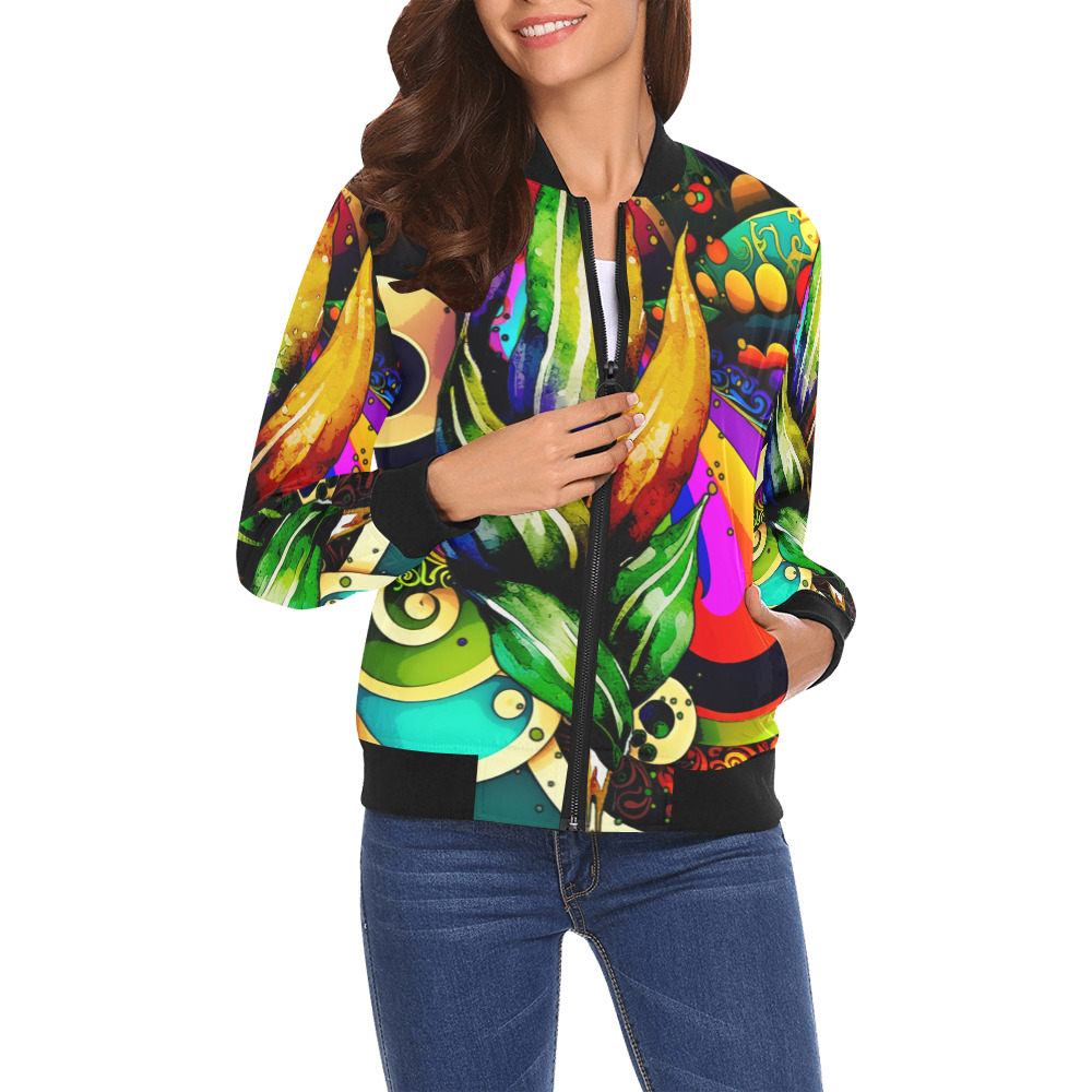 Mardi Gras Colorful New Orleans All Over Print Bomber Jacket for Women (Model H19)