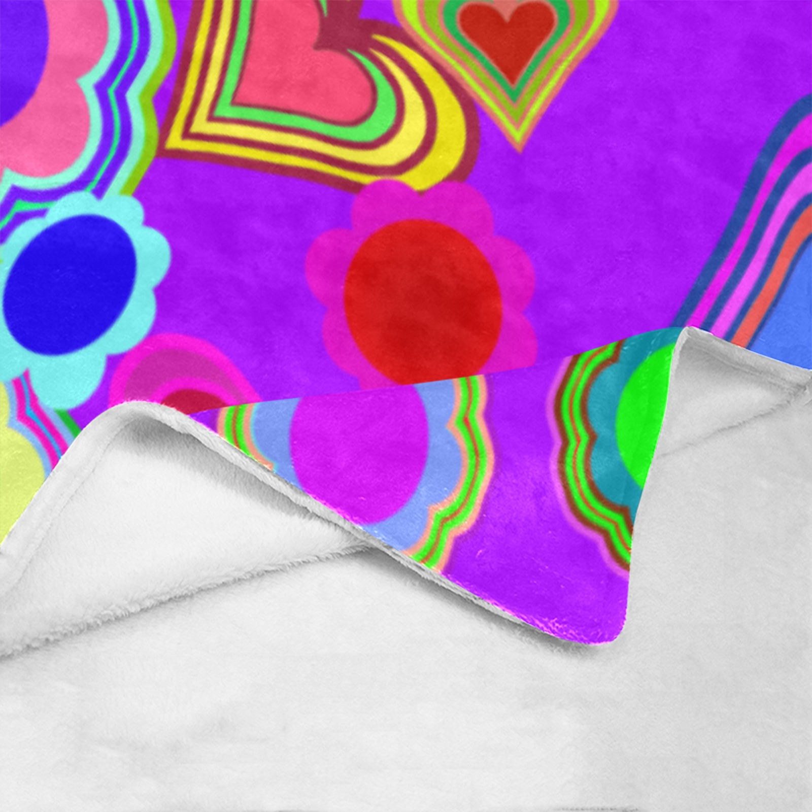 Groovy Hearts and Flowers Purple Ultra-Soft Micro Fleece Blanket 32"x48"