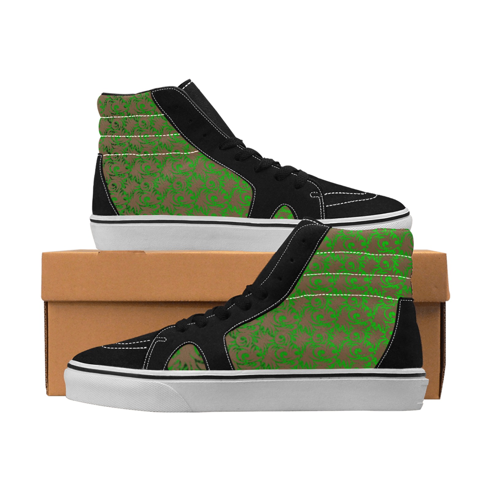 green swirl brn Men's High Top Skateboarding Shoes (Model E001-1)