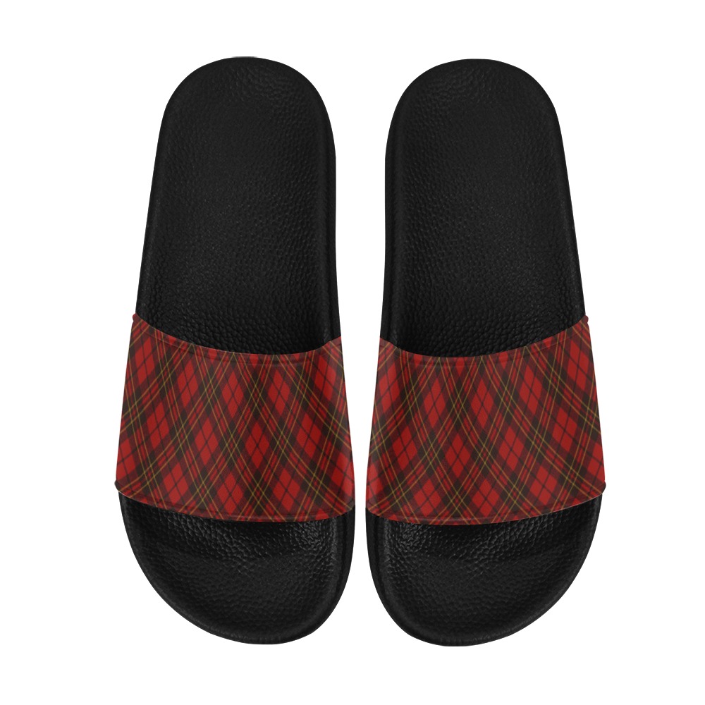 Red tartan plaid winter Christmas pattern holidays Men's Slide Sandals (Model 057)