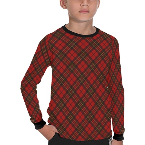 Red tartan plaid winter Christmas pattern holidays Kids' All Over Print Long Sleeve T-shirt (Model T51)