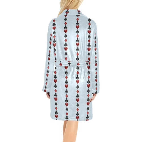 Black Red Playing Card Shapes - Blue Women's All Over Print Night Robe