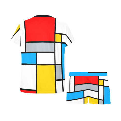 Mondrian Style Color Composition Geometric Retro Art Women's Short Pajama Set