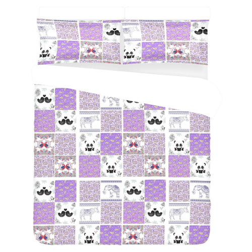Purple Paisley Birds and Animals Patchwork Design 3-Piece Bedding Set