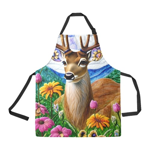 Boho Aesthetic Deer Simulated Quilt Artwork All Over Print Apron