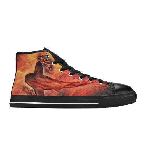 Shark From Bottom Swimming In Fire Women's Classic High Top Canvas Shoes (Model 017)