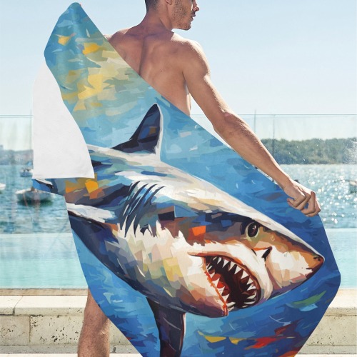 Dangerous shark is ready to attack ocean art. Beach Towel 32"x 71"