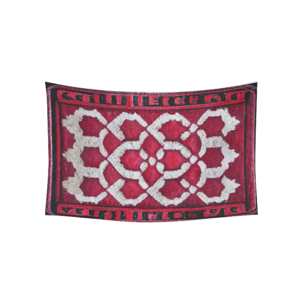 ikat style, red and white Cotton Linen Wall Tapestry 60"x 40"